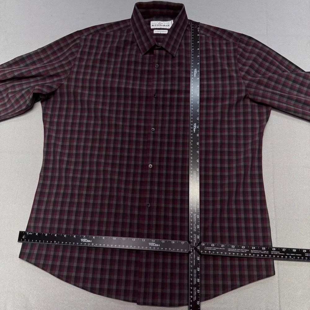 Mizzen+Main Leeward Plainview Standard Fit Dress Shirt Mens XL Burgundy Gingham